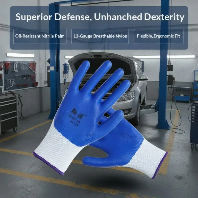[H] 1 Pairs Nitrile Coated Work Gloves Non-slip Knit Safety Protective Gloves Industrial Labor Building Construction Work Gloves