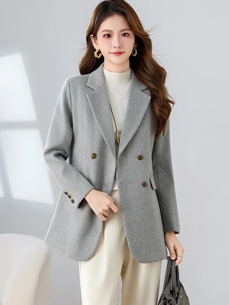 Grau Beige Solide Damen Winter Blazer Damen Mode Weibliche Casual Jacke