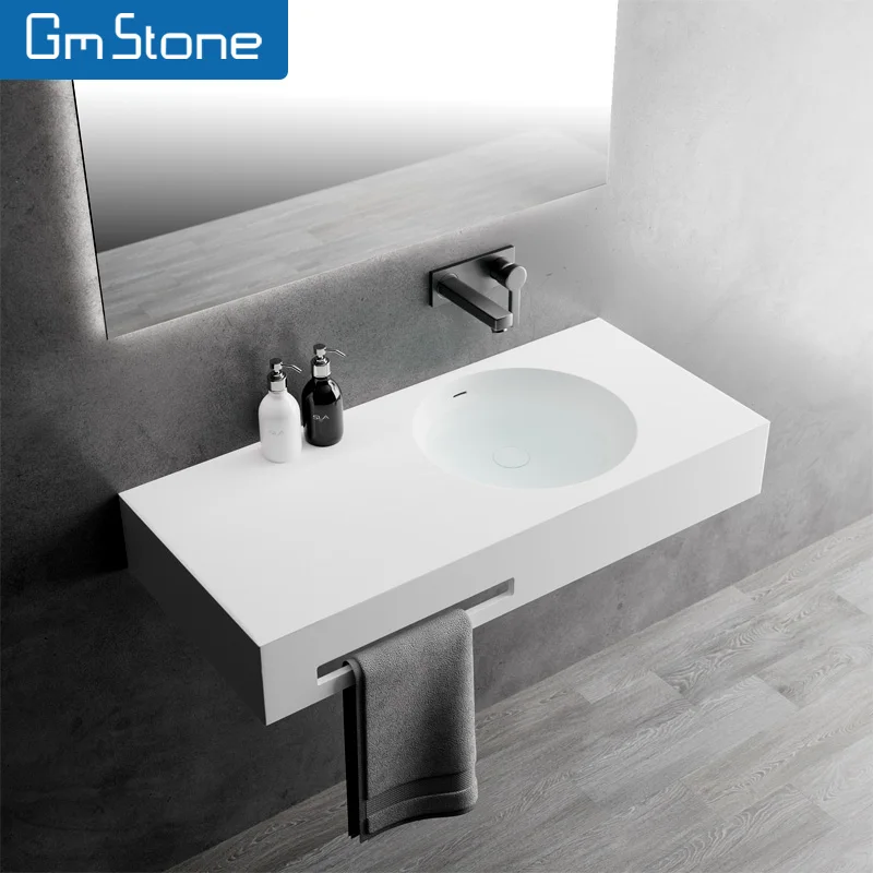 Italian Designed Elegant Solid Surface Wash Basin Artificial Stone Wall Hung Basin Bathroom Wash Basin