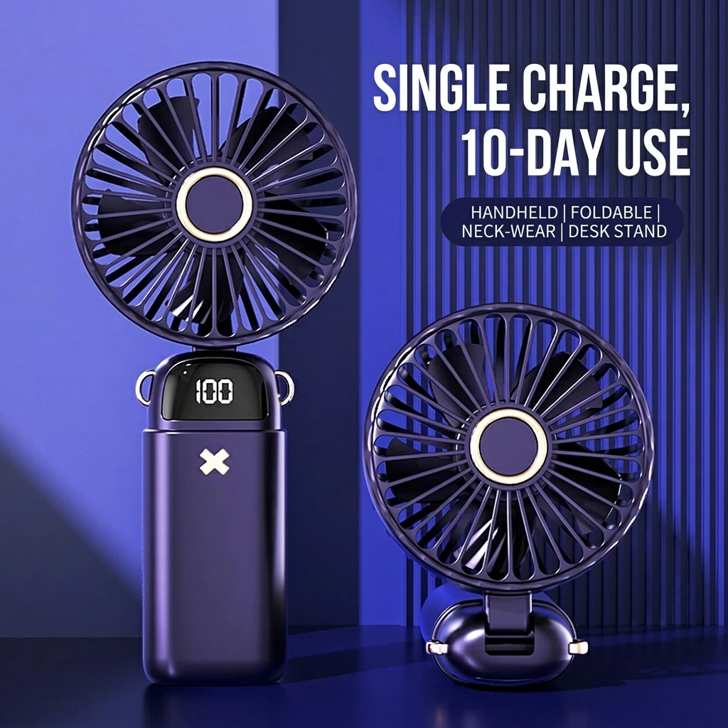 

Foldable Neck Fan With Aroma Diffuser USB Rechargeable Mini Portable Fan 10H Battery Digital Display For Travel Office Summer