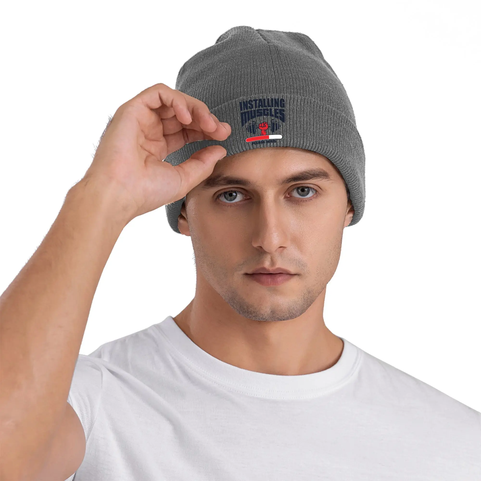 Installing Muscles Please Wait Loading Bar Gym Print Winter Skullies Beanies Hat Autumn Knitted Hats Bonnet Caps for Women Men