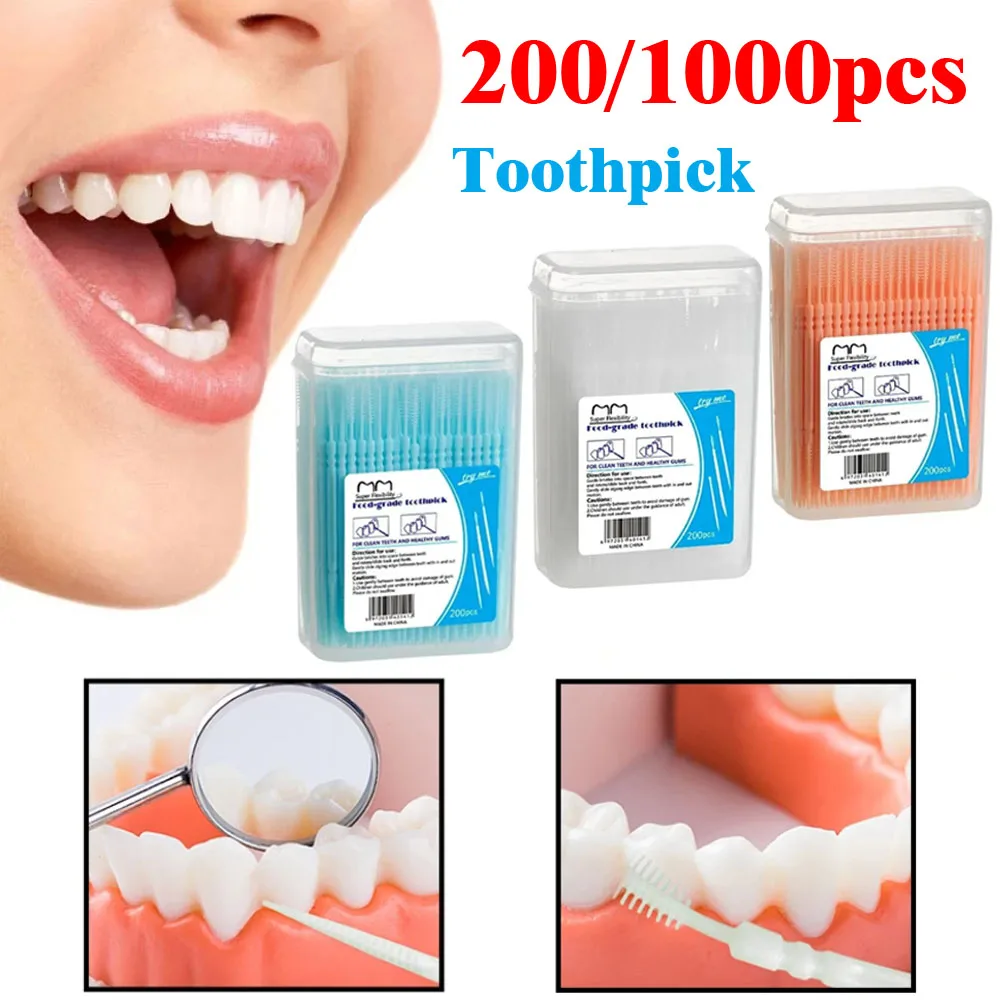 

Toothpick Brush 200/600/1000pcs Boxed Plastic Toothpick Disposable Household Interdental Brush Teeth Picking Dental Floss