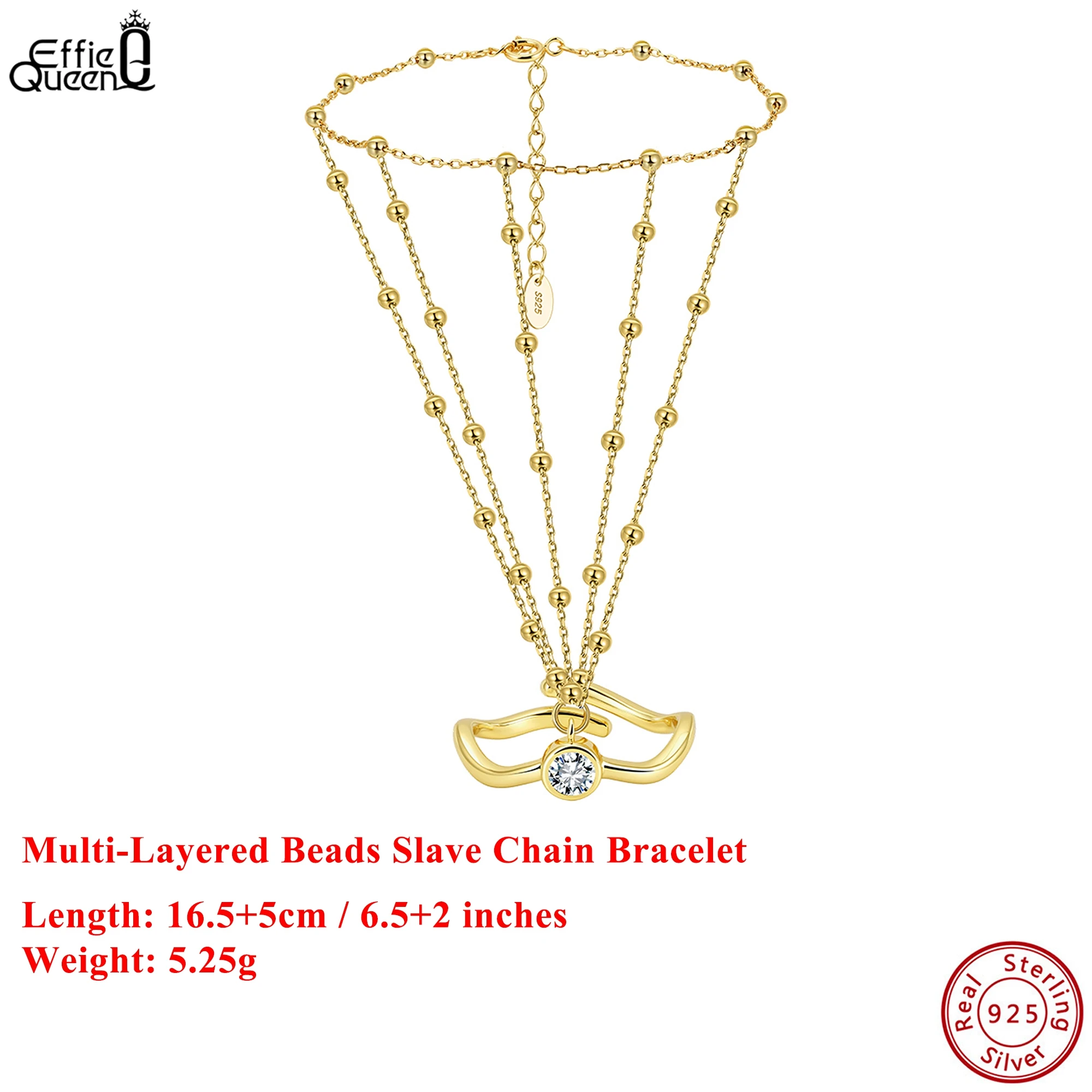 

EFFIE QUEEN Genuine 925 Silver 14k Gold Multi-Layered Beads Slave Chain Bracelet Luxury Jewelry for Women, Men Party Gift APV04