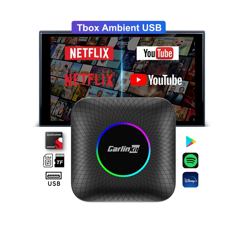 

Fast Delivery Carlink Tbox Ambient 8G 128Gb Wireless Ai Box Android Auto Dongle 660 Usb Port Car Play Adapter for Netflix