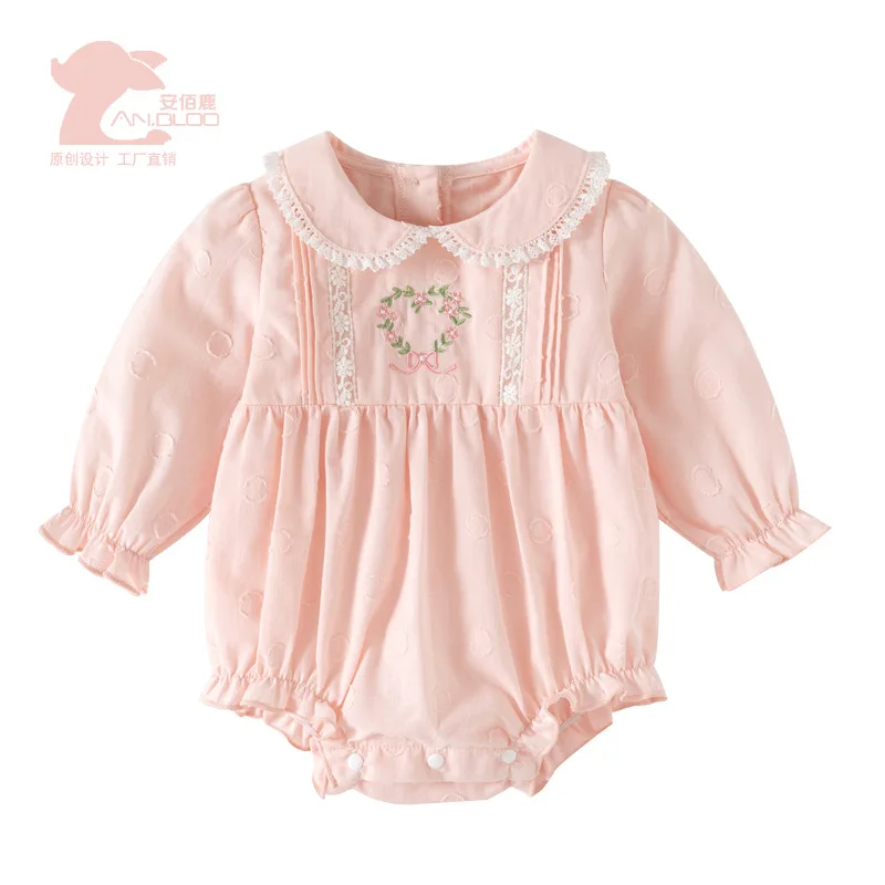 Baby Clothes Autumn Embroidery Sweet Girl Jumpsuit Baby Bag Fart Clothes Pure Cotton Newborn Clothes
