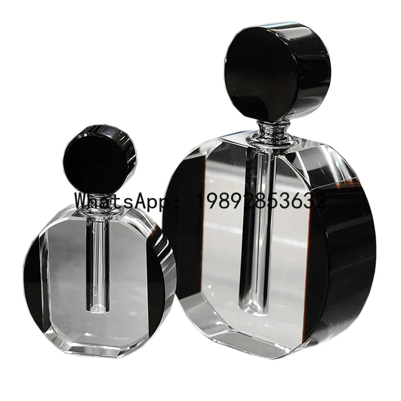 LYY European Clear Black K9 Crystal Empty Perfume Bottle Oblate Shape Small Large For Home Tabletop Decoration Women Men Gifts