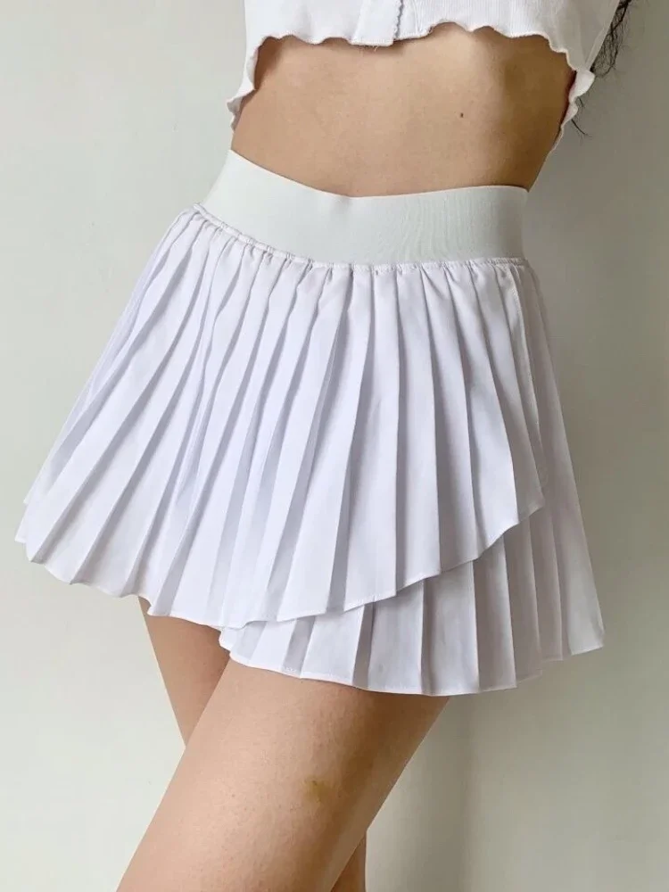 Tennis Skirt Ladies Sports Wears Summer Quick Dry Irregular Pleated Mini Skirts Solid Running Skirt Golf Wear Women Gym Clothes