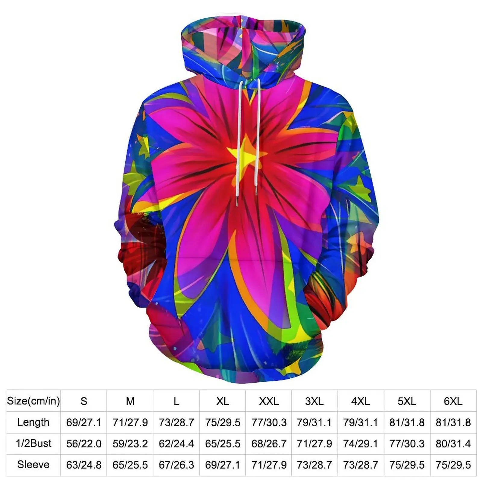 Hawaiia Floral Loose Hoodies Flower Power Style Streetwear Pullover Hoodie Men Long Sleeve Trendy Hooded Sweatshirts Plus Size