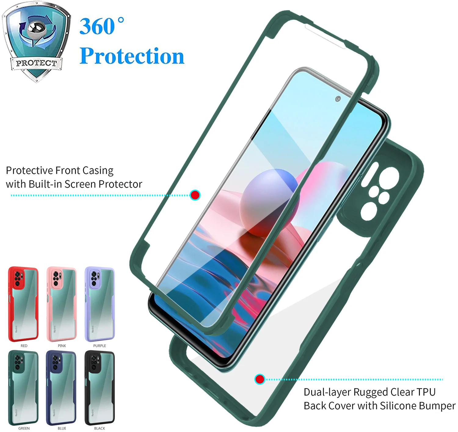 360 Full Cover Shockproof Clear Case For Xiaomi POCO F3 X3 NFC Mi 11 Lite Redmi 9A 9T 9C Note10 9S Pro Back PC+Front Screen Film