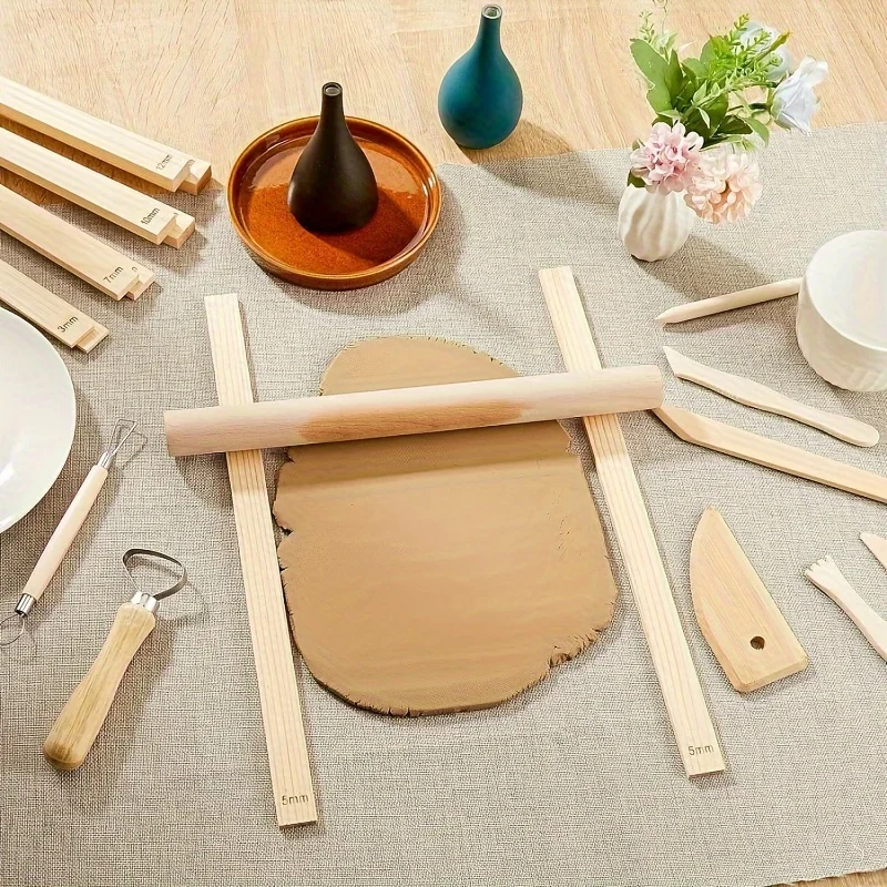 Wooden Rolling Pin Guides for Ceramics and Pottery Clay Crafting 10-Piece Uncharged Polymer Clay Thickness Strips with 5 Sizes