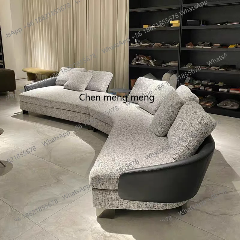 

leather cloth combined with sofa high-grade cotton and linen sofa special-shaped sofa curved, large flat