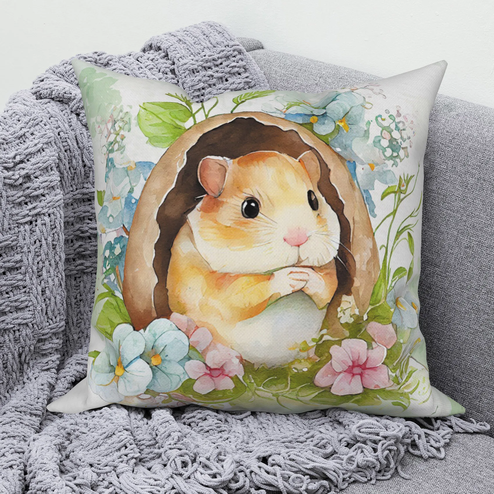 Cute Animal Throw Pillow Cover Hamster Bird Bear Cushion  Decorative    Sofa Living Room Decoration 45x45