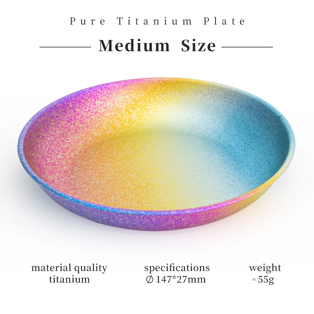 TiTo Four Colors Crystal Rainbow Titanium Pan Dish Outdoor Camping Tableware Cookware Mess Kit Ultralight Titanium Dinner Plate