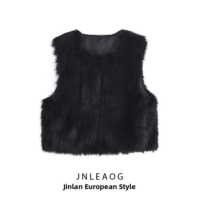

JNLEAOG, осенний новый женский модный простой жилет из искусственного меха, универсальный круглый жилет из полиэфирного волокна