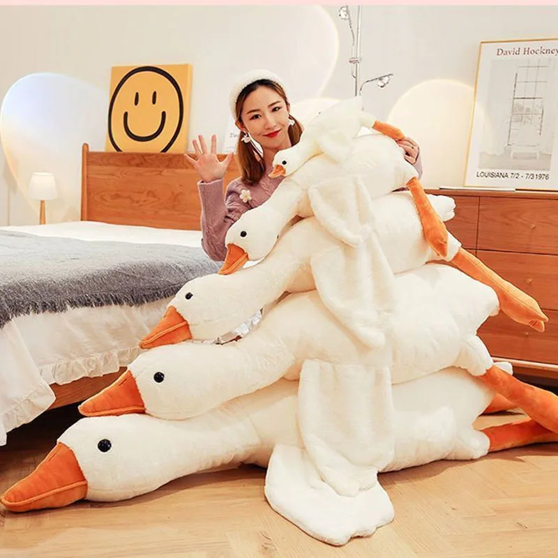 White Goose Plush Toys Fluffy Duck Stuffed Doll Cute Animal Sleeping Sofa Pillow Decor Birthday Gift for Kids Girl Size 50-190cm