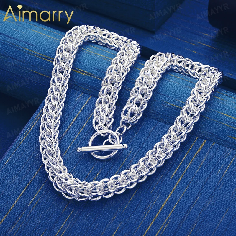 925 Sterling Silver Heavy-duty Woven Interlocking Necklace 18 Inch Women's Party Banquet Engagement Wedding Fashion Jewelry