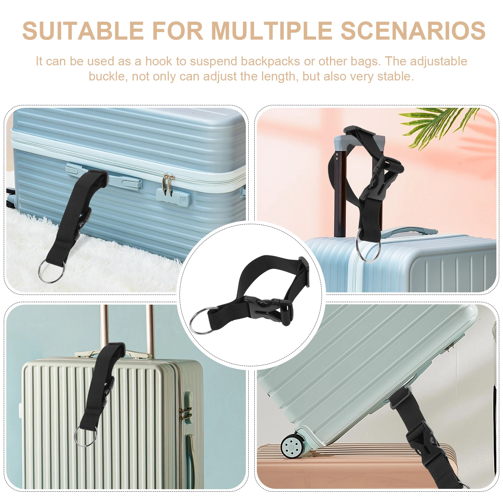 

2Pcs Black Gear Traveling Backpack Straps Adjustable Luggage Belts for Hiking Camping Durable Wear-resistant Metal Clasp