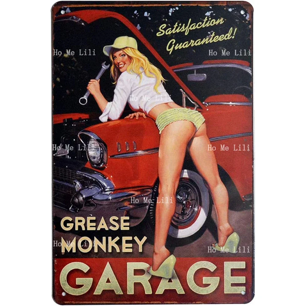 Monkey Garage Sexy Pin Up Girl Retro Service Repairs Tools Route 66 Gas Station Motor Something Exciting Metal Signsation