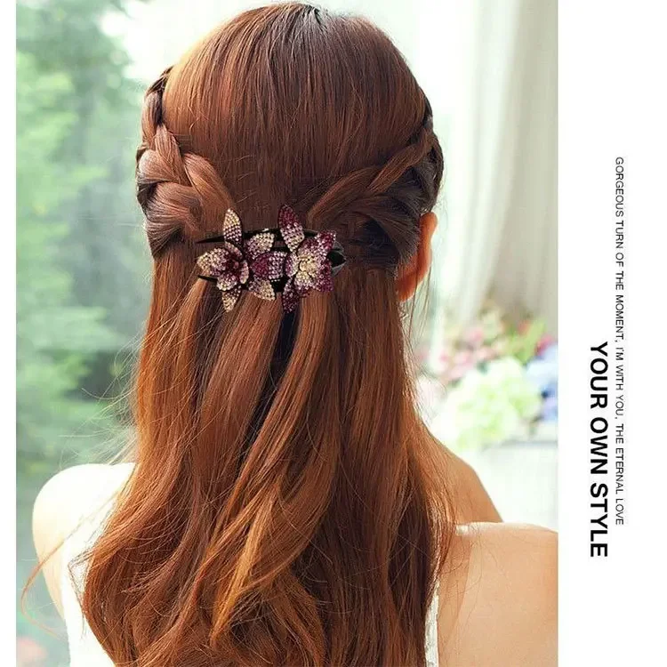 Female Beads Hairgrip Elegant Rhinestone Flower Duckbill Hair Claws Vintage Hair Combs Clip Shinning Hairpin Ponytail Headwear