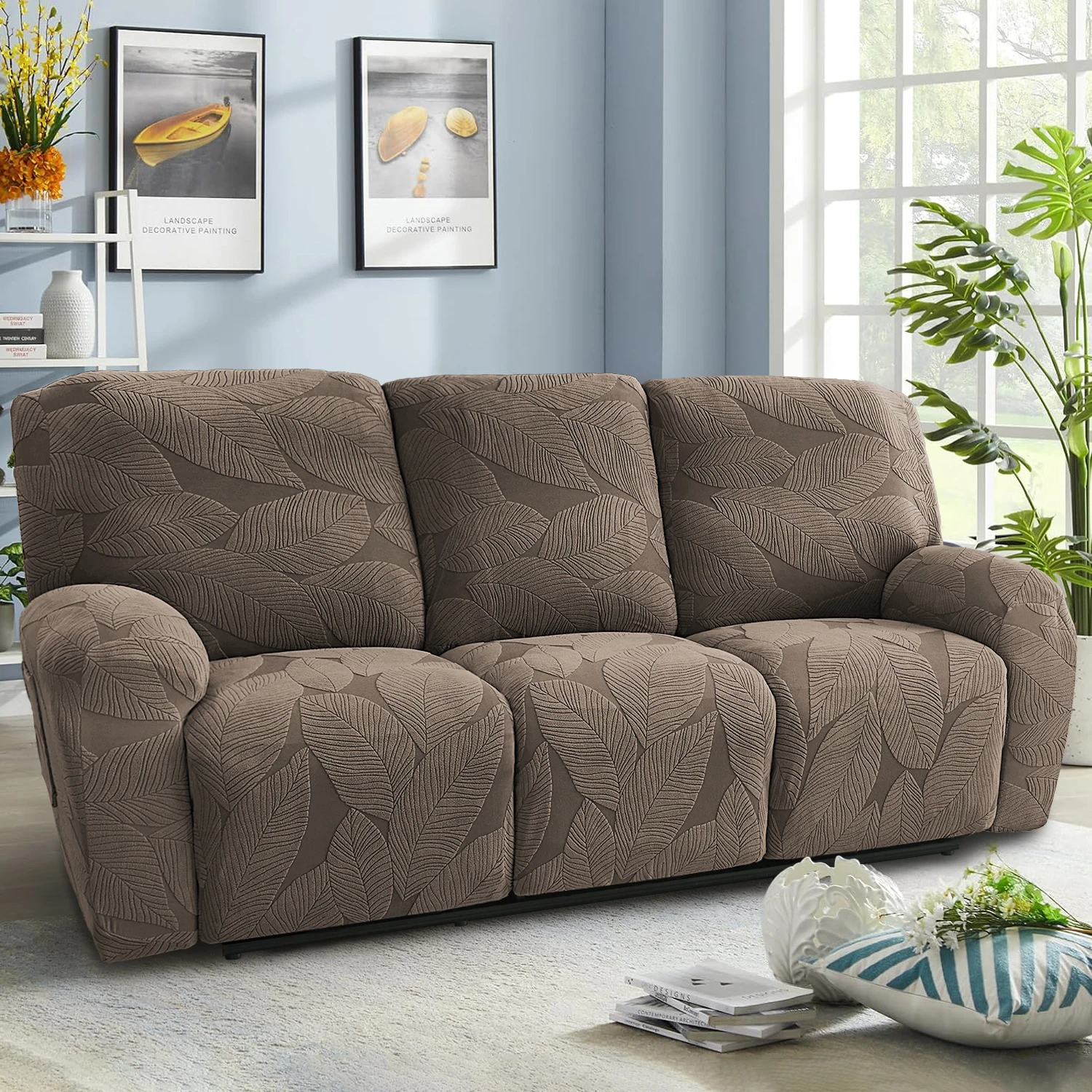 1/2/3 Seater Split Recliner Sofa Covers Solid Color Elastic Chair Cover with Side Pocket Removable Armchair Slipcover for Home