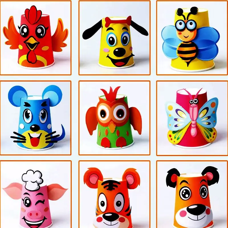 12pcs Funny Art Craft 3d DIY Handmade Paper Cups Sticker Montessori Kids Toys Kindergarten School Educational Toys For Children