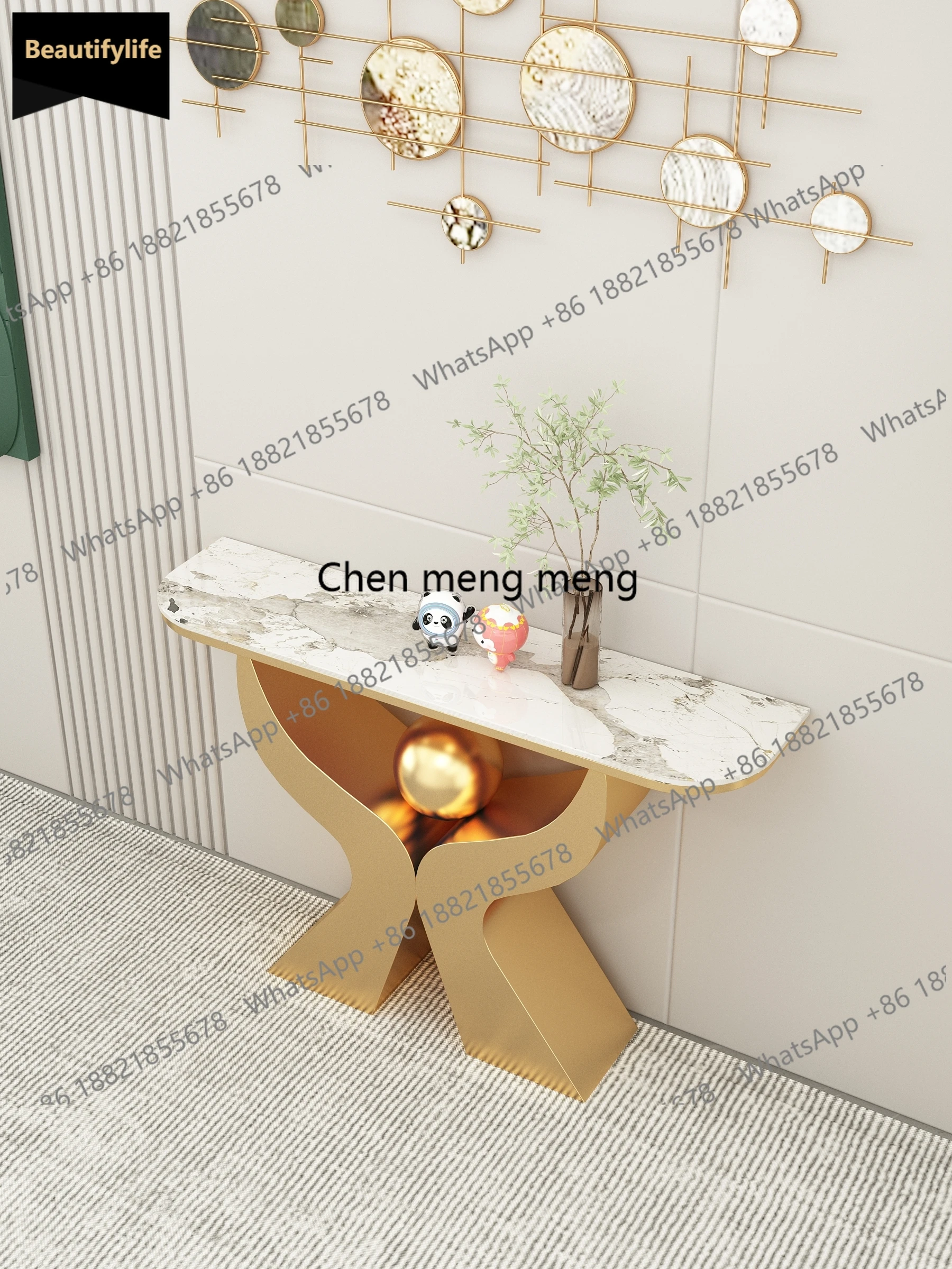 B567 Italian light luxury rock slab entrance table against the wall, simple modern decoration, end view table, shelf