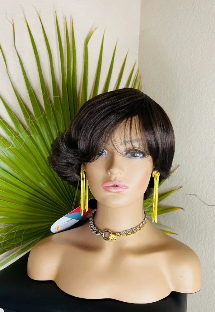 شعر مستعار بني جزء جانبي قصير عالي الجودة من الشعر الاصطناعي المقاوم للحرارة بشكل جيد