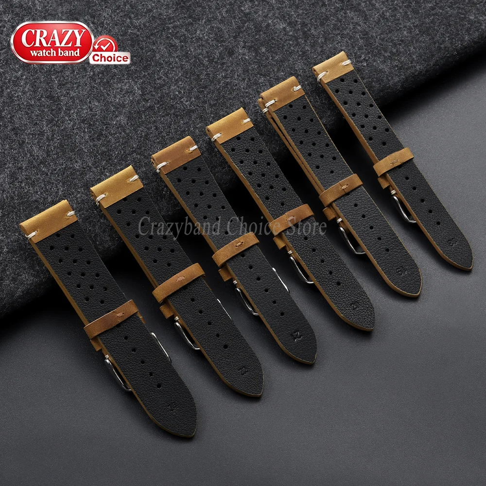 18/19/20/21/22mm 24mm Vintage Atmungsaktives Poröses Leder-Uhrenarmband Business Braun Schwarz Universelle Uhrenarmbänder Damen Herren Armband – Detail 4
