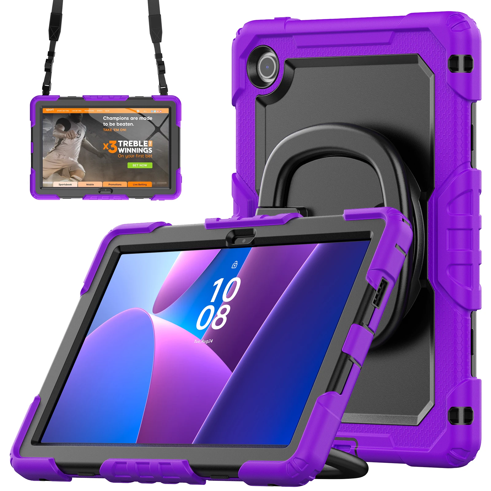 Voor Lenovo Tab 10.1 (2025) TB-311XU / Tab TB311FU standaardbehuizing pc + siliconen tablethoes met schouderriem - oranje