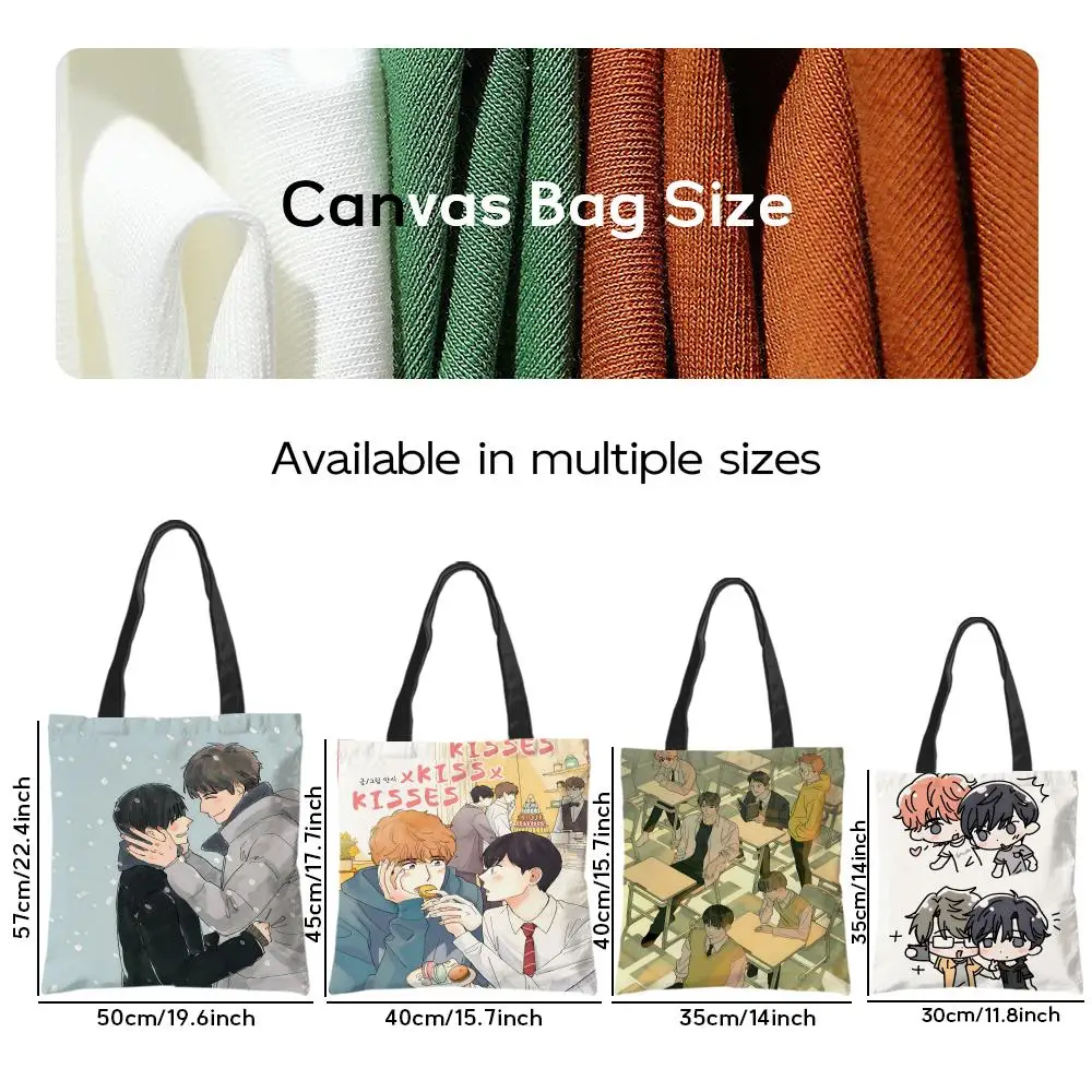 Sweet Romantic Kisses Pattern Storage Bags Casual Portable Shoulder Bag Lightweight Shopping Bag Reusable Linen Bag