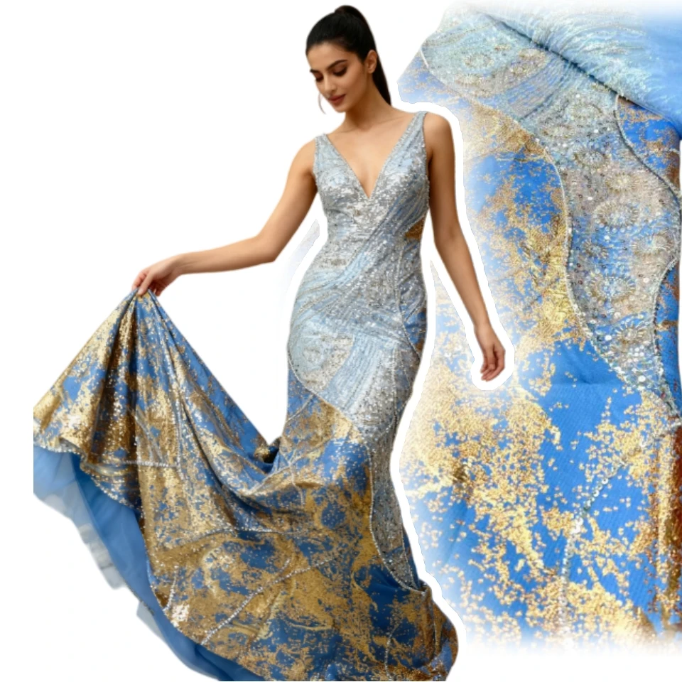 

2025 French Nigerian High End Tulle Lace Fabric with Beads Sequins Mesh for Embroiderg Wedding Party Bride Sewing Dress TP1831