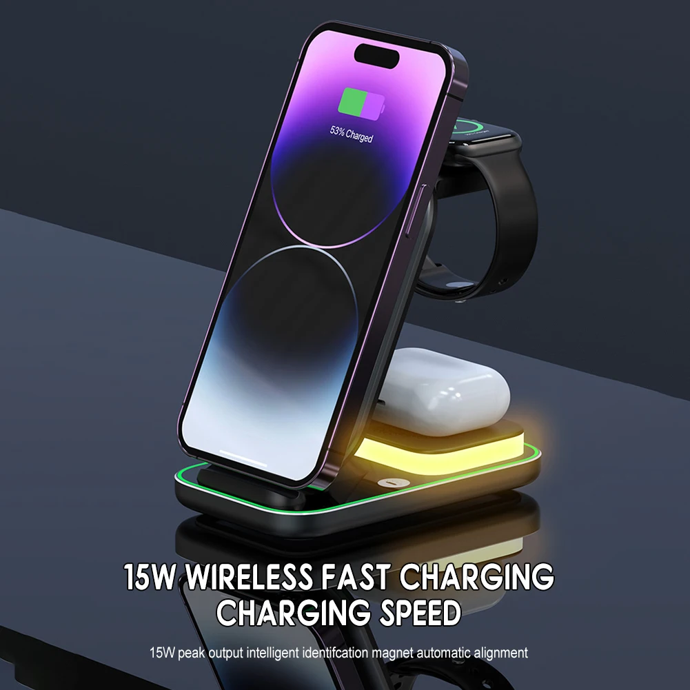 Fashion Three In One Magnetic Wireless Charger Portable Fast Charging Charger For Headset Phone Watch