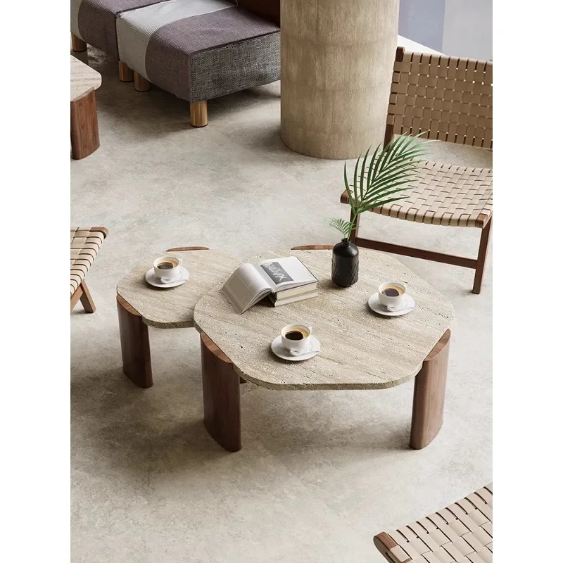 

natural marble travertine size coffee table combination living room sofa solid wood edge table household small apartment