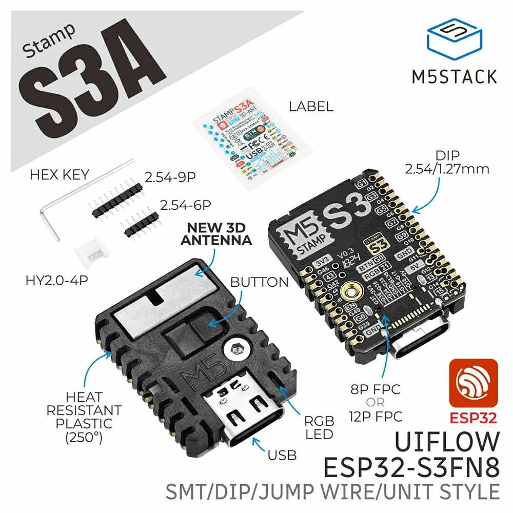 Modulo sostitutivo WiFi M5Stack StampS3A (ESP32-S3FN8 8 MB) - Adatta alla serie Cardputer/StamPLC
