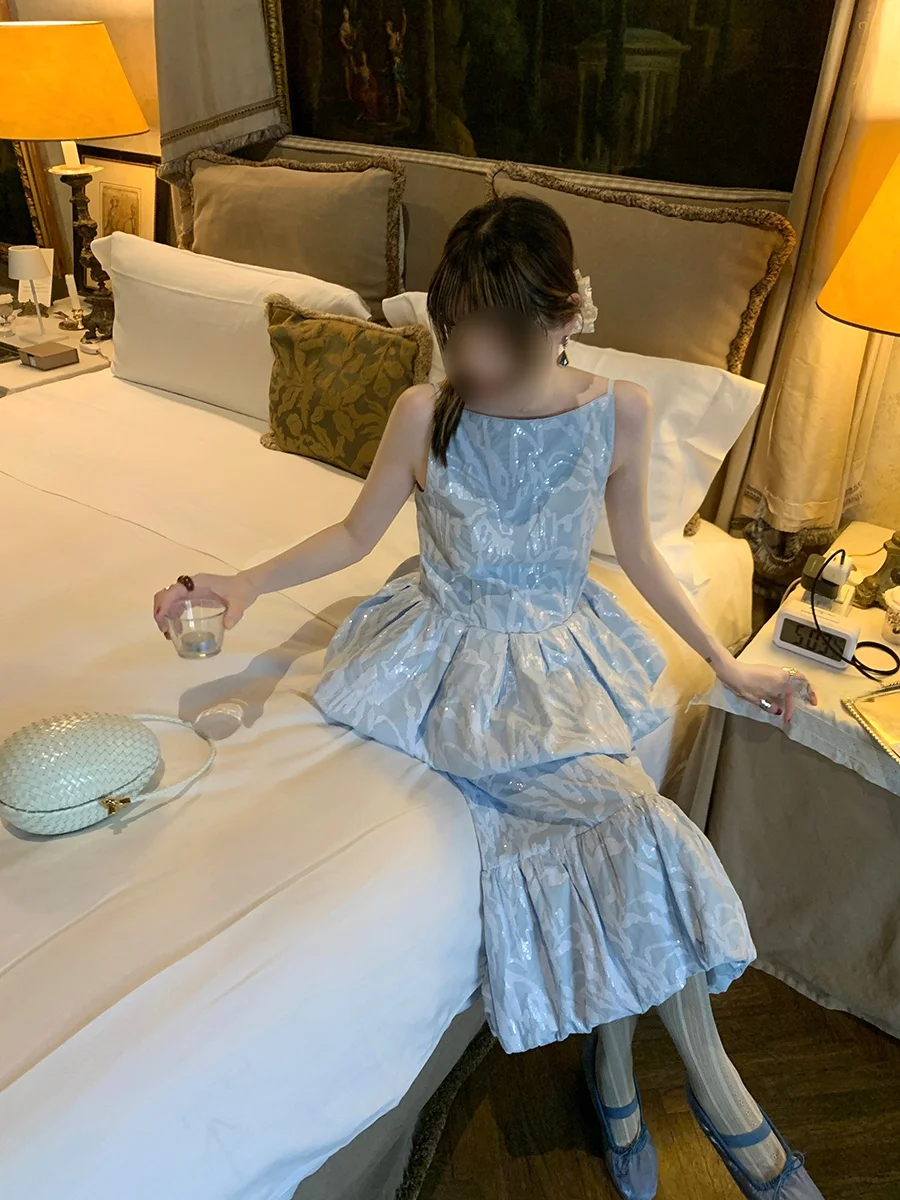 

MONARTW Elegant High Waist Halter Dress Skirt Set Summer 2025 Collection Long Sleeve Zipper Closure Midi Dress for Women