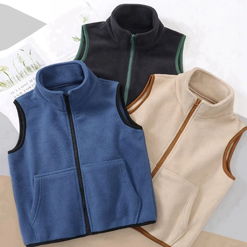سترة أطفال مبطنة بالقطيفة للأولاد والبنات سترة حرارية بدون أكمام سترة شتوية مبطنة دافئة للأنشطة الخريفية والخارجية