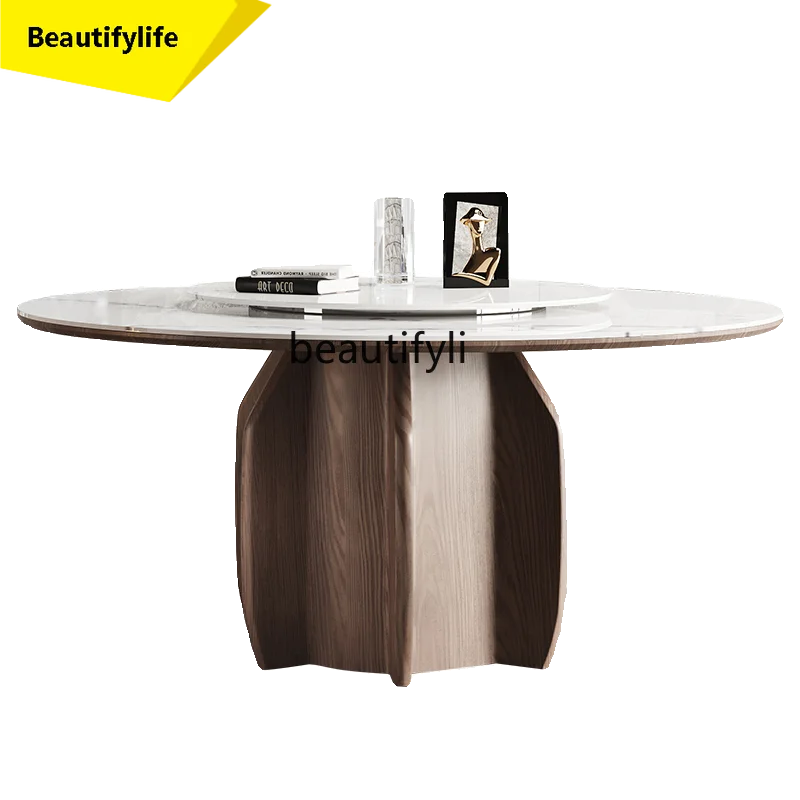 

X188 Stone Plate Round Table Modern Minimalist Restaurant Home Dining Table and Chair Combination Solid Wood Round Table