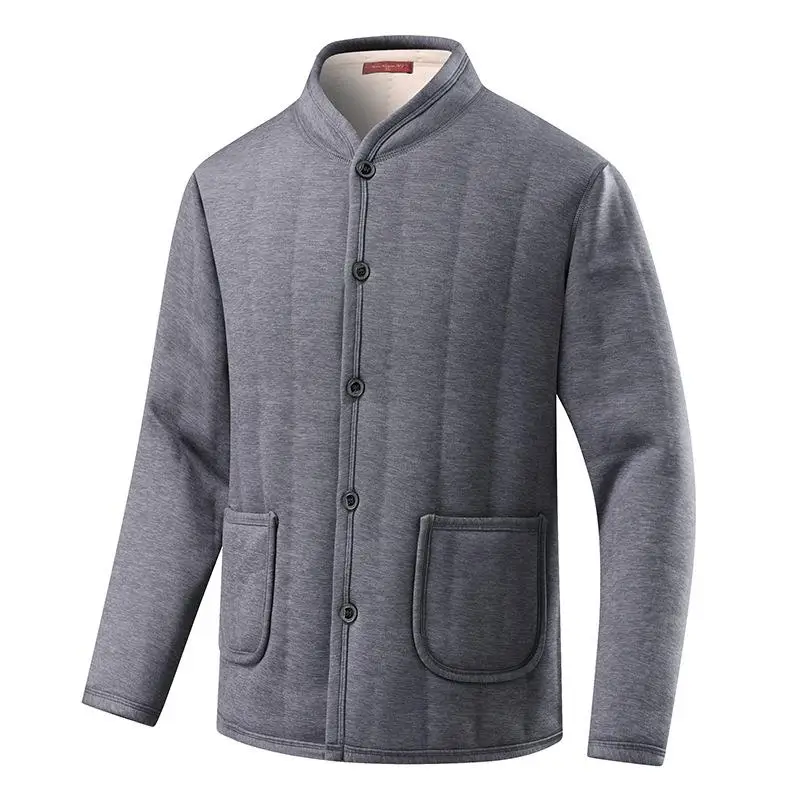 

Men's Winter Cotton Jaet Warm Wool Filled Stand Collar Outerwear Busin Gentleman Sle Long Length Single Button Closure