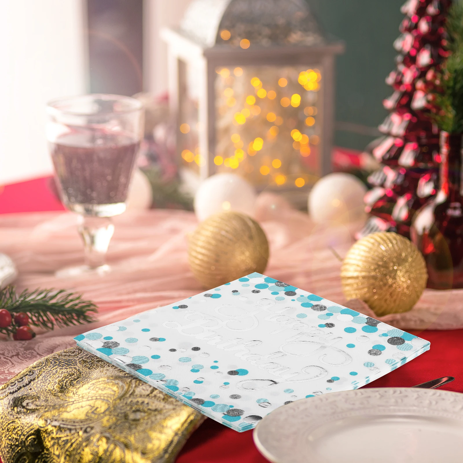 Servilletas plateadas con puntos azules, suministros para fiesta de cumpleaños, servilletas desechables de mesa para bebidas y cócteles, 40 Uds.