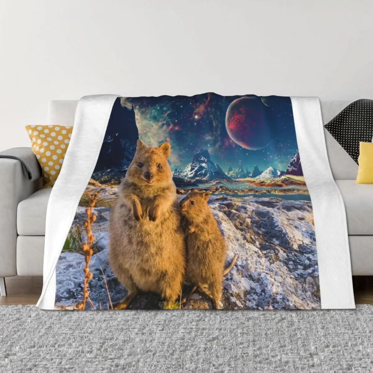 

Happy Quokka Trip to Space Throw Blanket Thin Giant Sofa Large Travel Blankets
