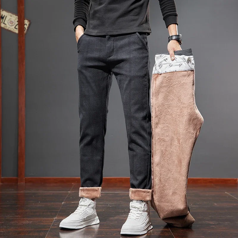 شتاء جديد الرجال سراويل تقليدية دافئة الأعمال موضة الصوف سميكة مكتب تمتد رمادي BlackTrousers الذكور حجم 28-38