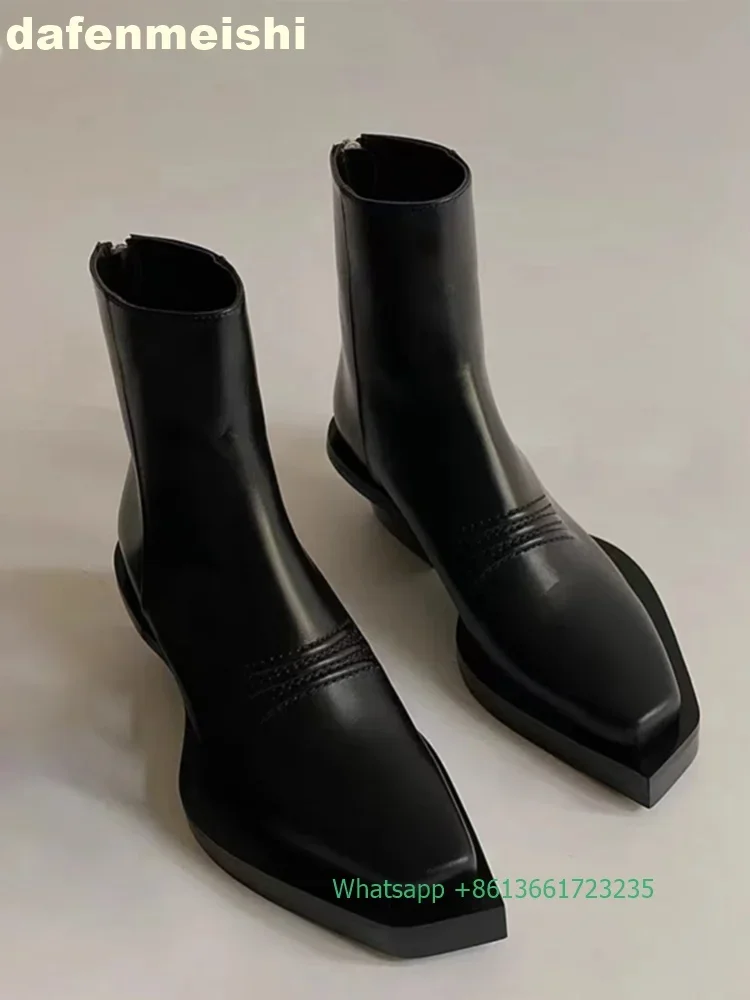 

Square Toe Women Ankle Boots Zipper High Heels Knife-Cut Toe Style Short Boots Women's Height-Enhancing Thick Heels Novelty Boot