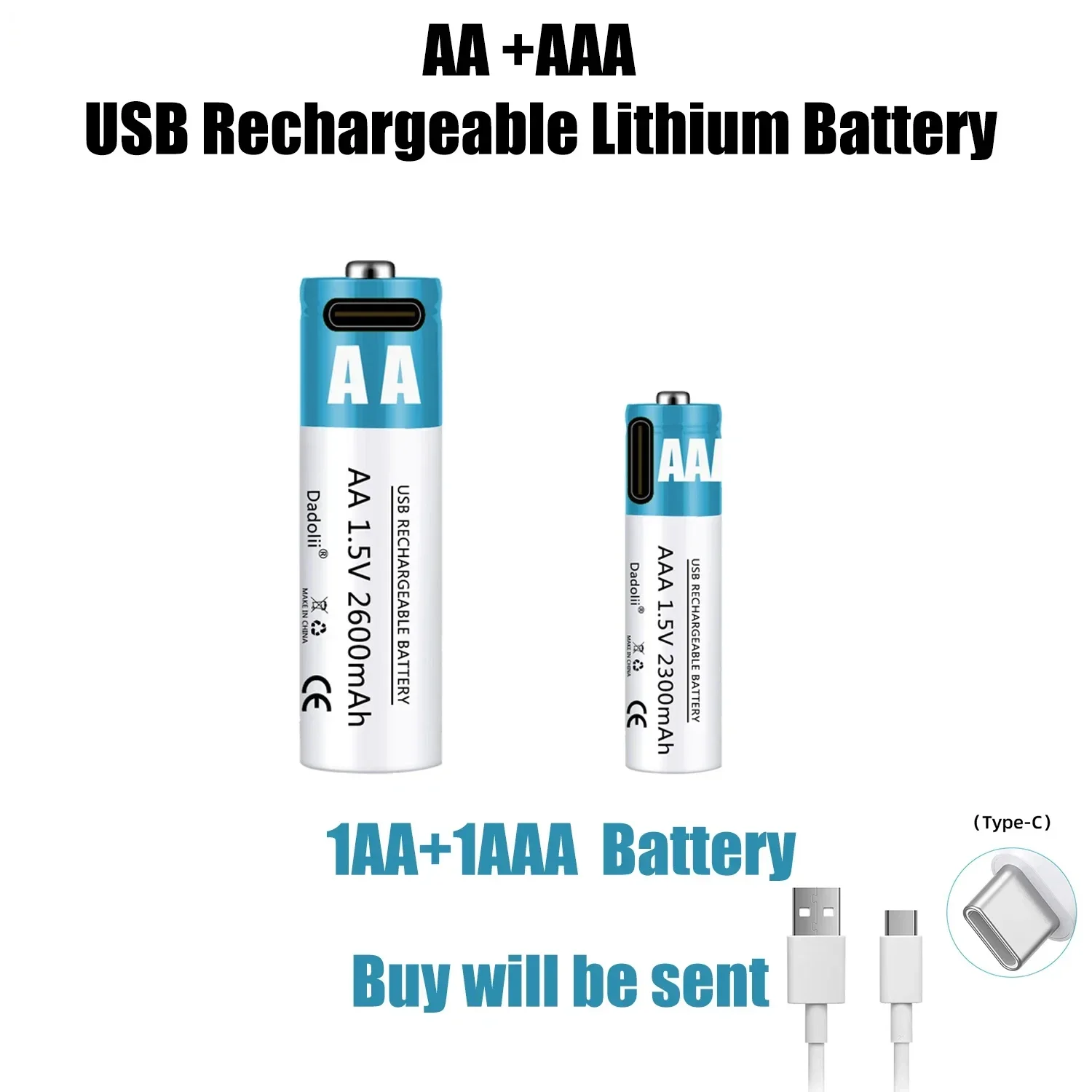 AA+ AAA Battery 1.5V rechargeable Battery 2600mAh rechargeable lithium ion Replace AA 1.5V USB fast charging lithium ion Replace