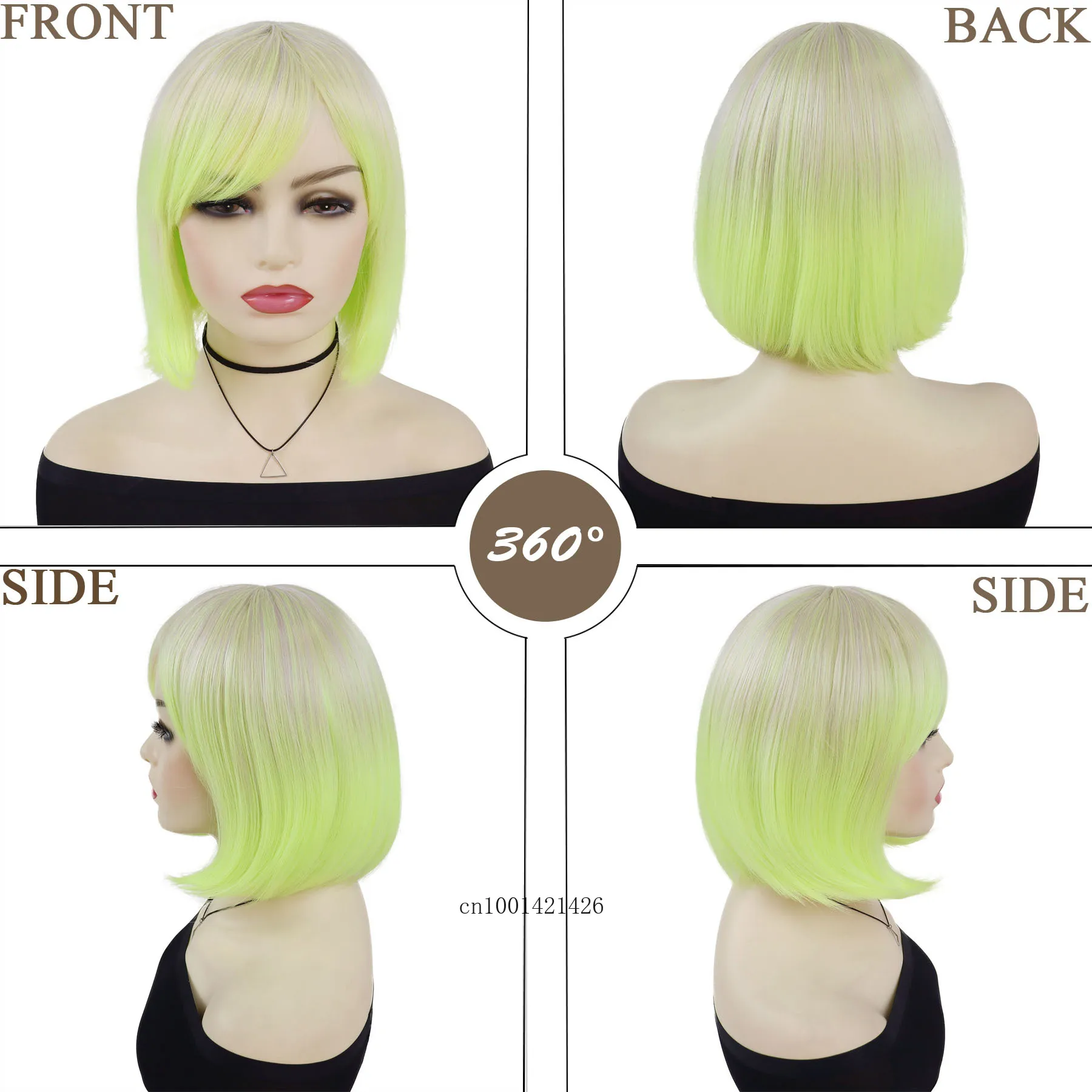 Wig pengganti rambut sintetis, Wig hijau neon wanita, kostum Halloween pesta karnaval Cosplay untuk wanita obral