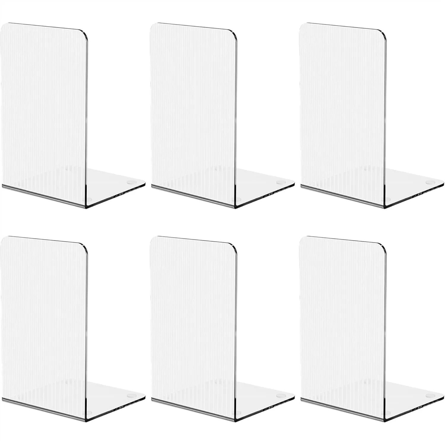 

Acrylic Book Ends for Shelves 6 Pcs Clear Unique Rippled Pattern Book Holder for Heavy Books Home Office School Organizer