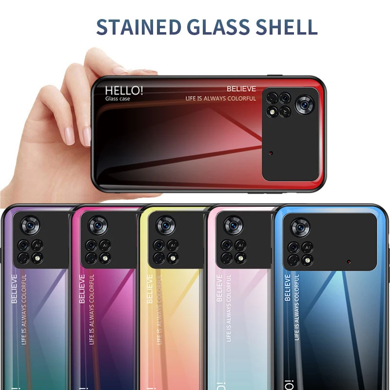 Luxury For POCO X4 Pro Case Tempered Glass Gradient Back Cover Soft Silicone Frame Phone Case For Xiaomi Poco X4 Pro 5G