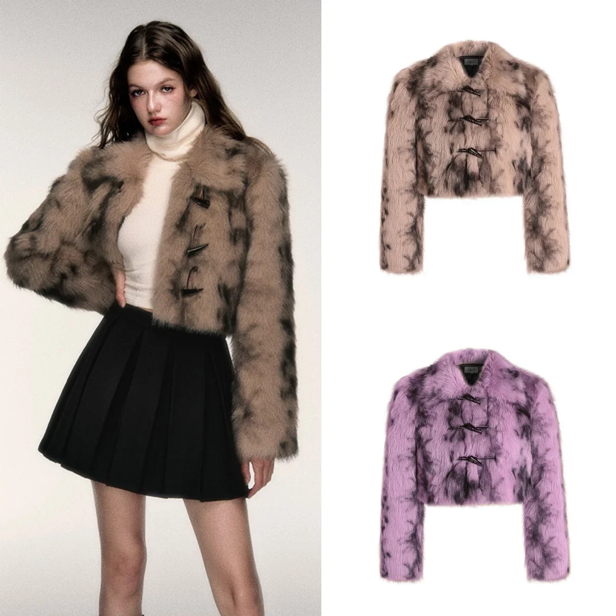 

Leopard Faux Fur Short Coat Women Autumn Winter Plush Stand Collar Panelled Jacket Female Warm Stylish Outerwear Lady Casual New