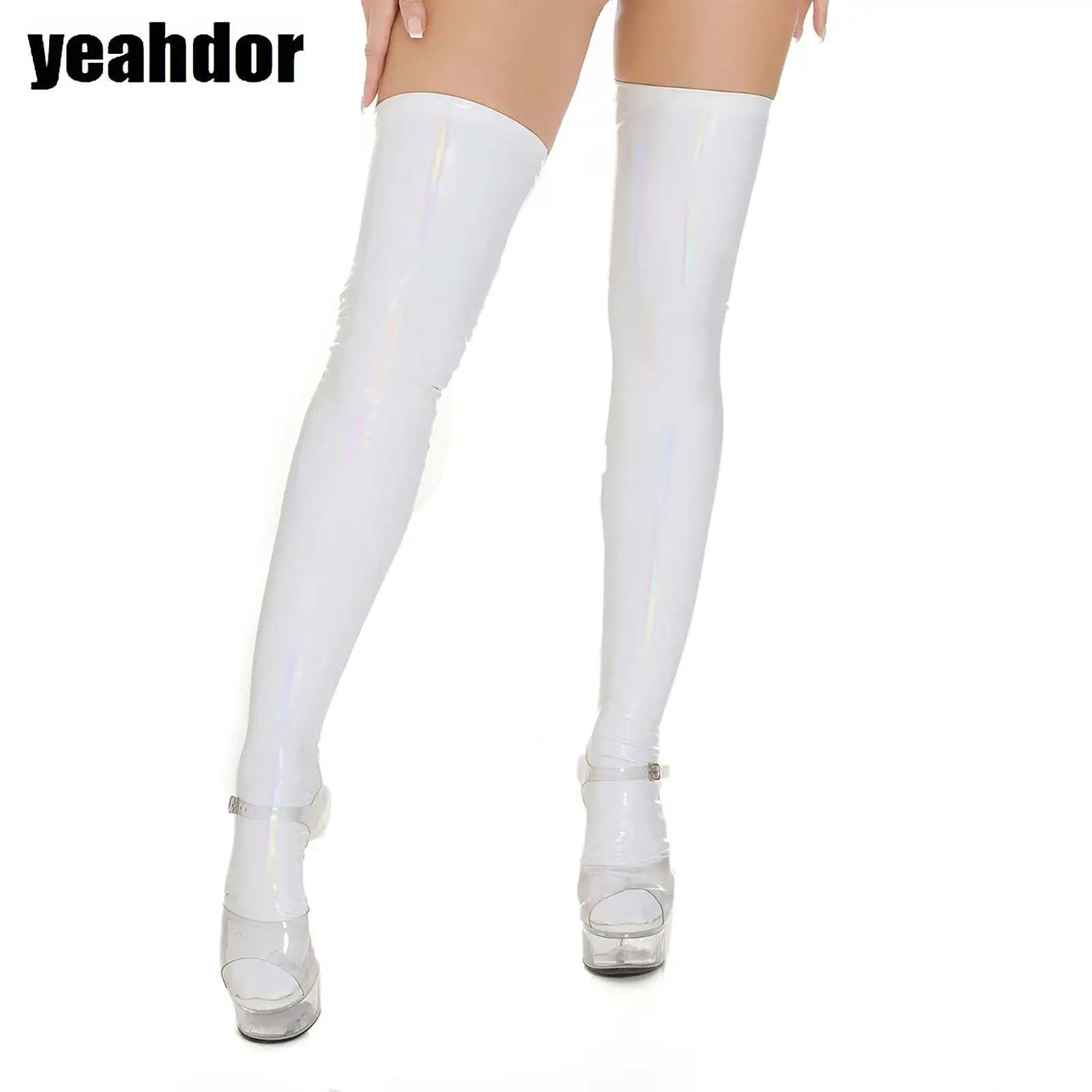 

Women Faux Leather Stockings Fashionable All-matched Hot Solid Color Glossy Patent Socks for Party Nightclub Balls And Shows