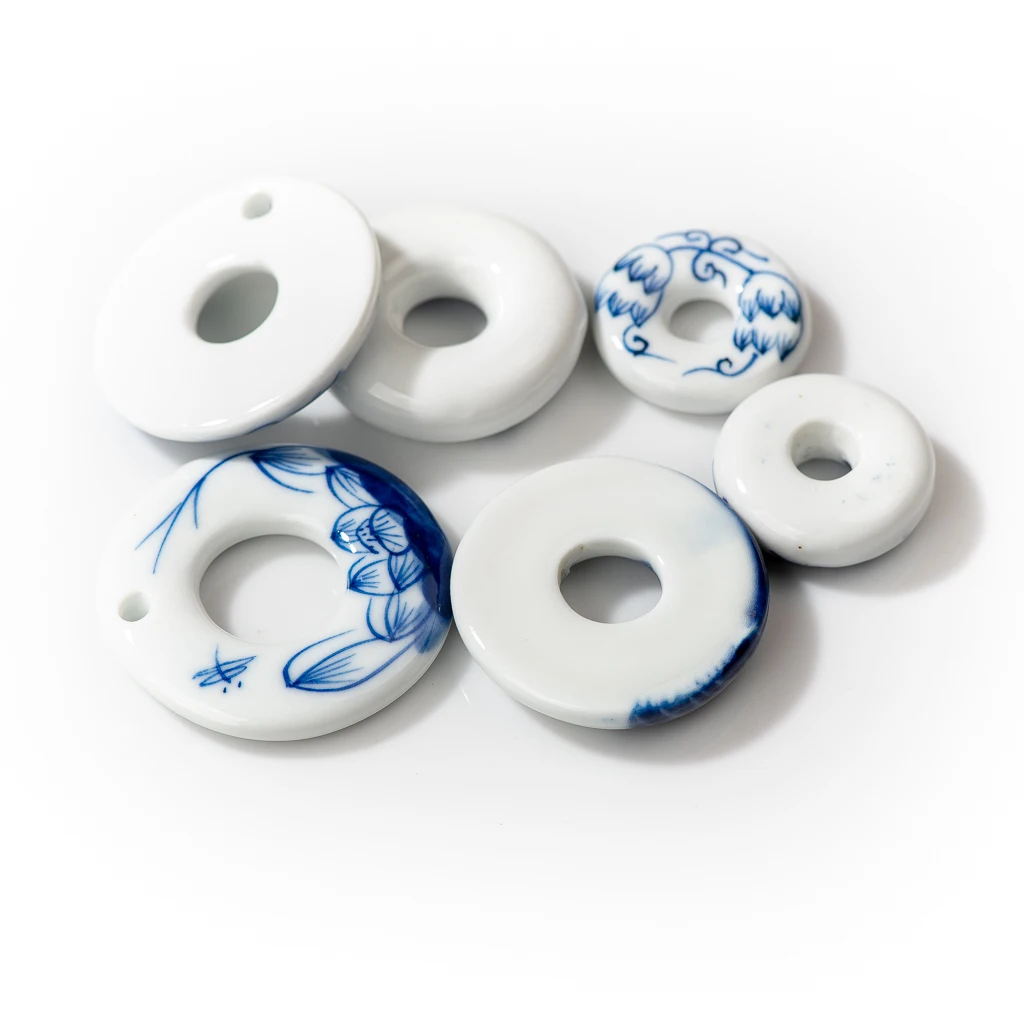 Hand-painted Blue And White Safety Button Porcelain Beads Ceramic Pendant For Jewelry Making Z051