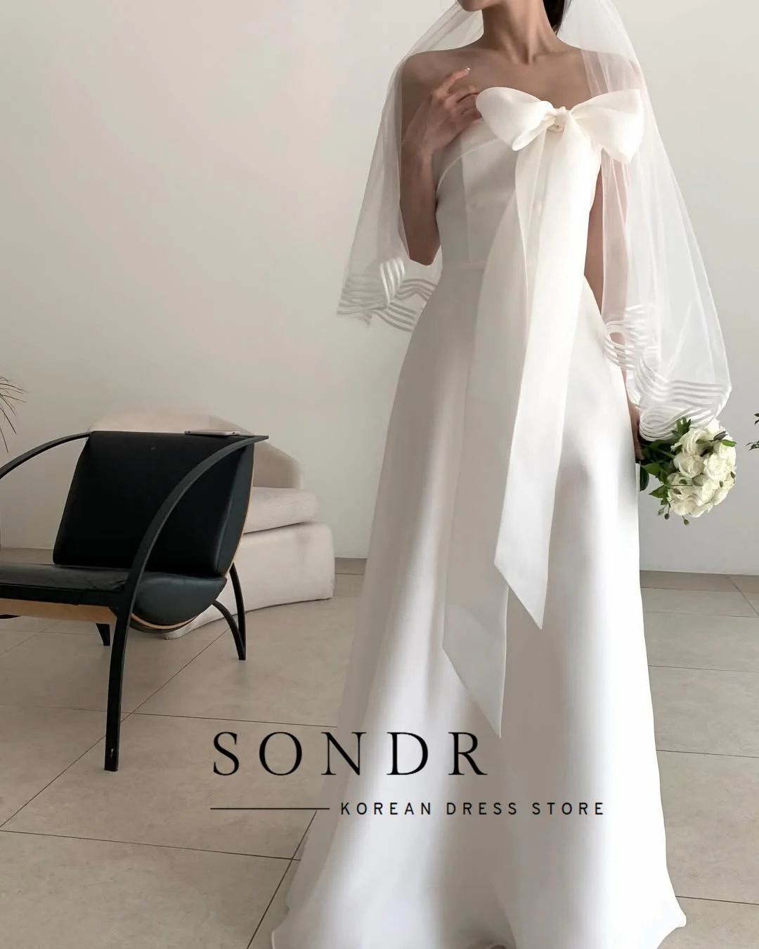 Sondr Strapless Bow Korean Wedding Dresses Floor-Length Elegant Photo Shoot Gown for Bride Customized Evening Party Dresses